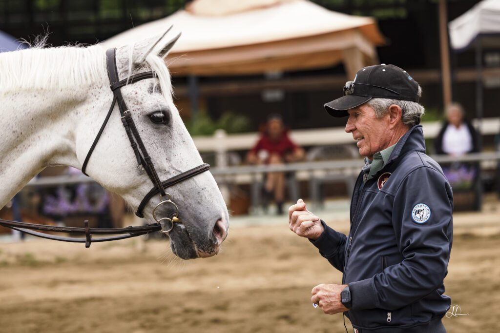 A rider training during an Equestrian Coach session, early in the learning process